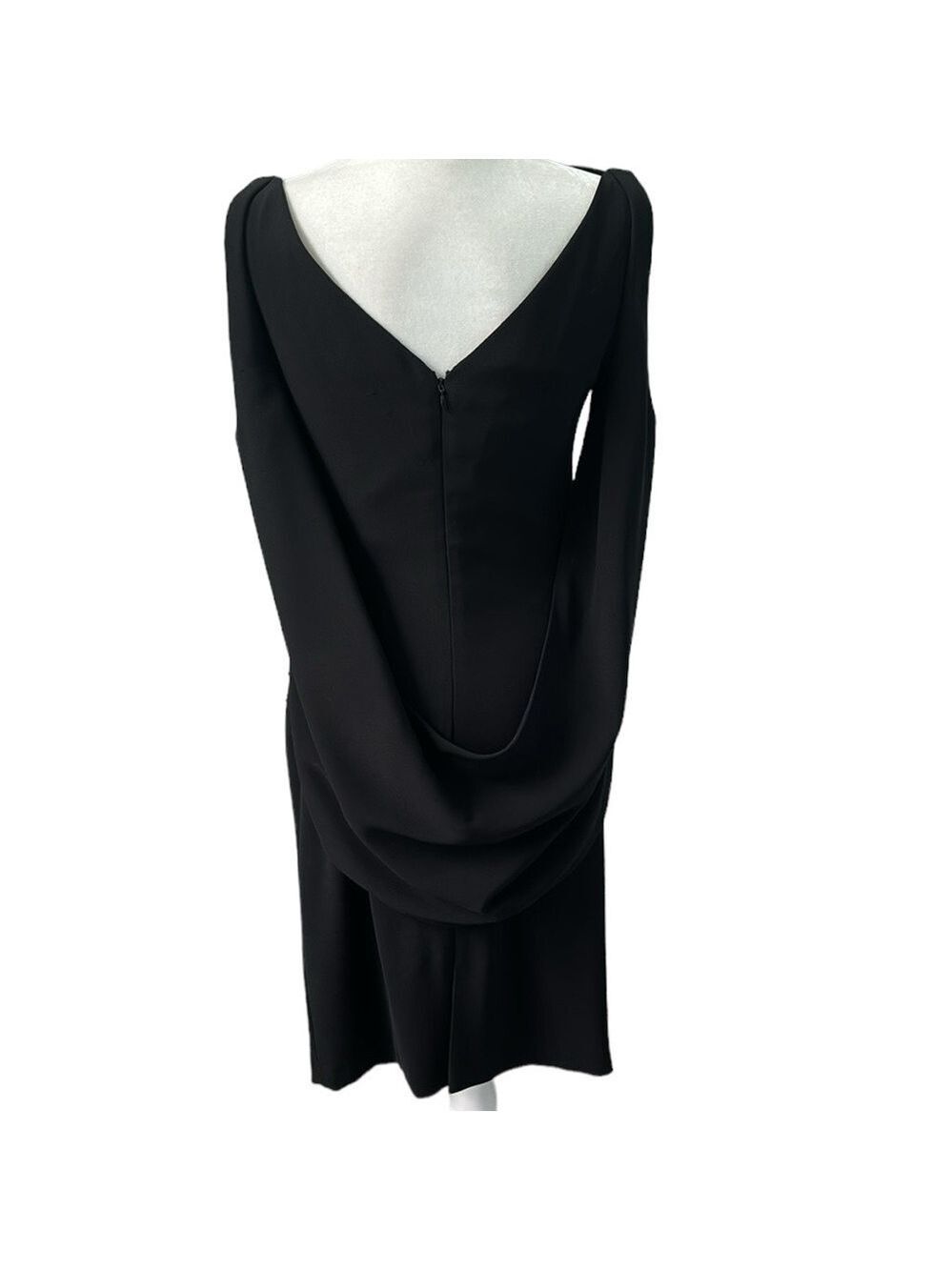 Talbot Runhof Black Cape Ruched Sheath Dress Size 8 - Picture 4 of 16